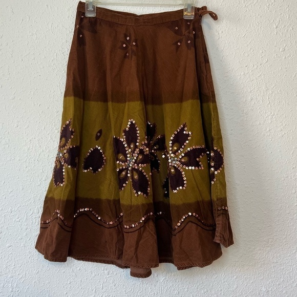 Y2K Wet Seal Corduroy Sequin Floral Midi Skirt Small - Picture 5 of 6